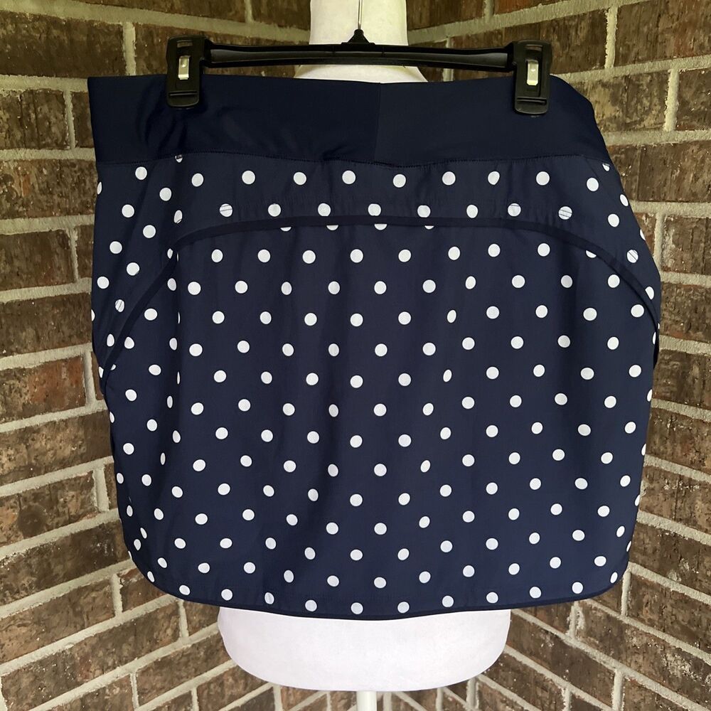 Land’s End Swim Skort Skirt Navy White Polka Dots Size 14 Pockets Beach Pool - Picture 4 of 14